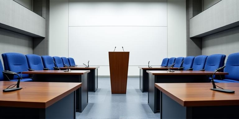 Sala stampa istituzionale durante un'analisi dei media
